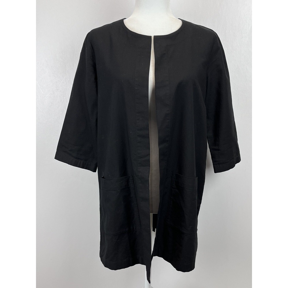 Eileen Fisher Cotton Open Front Jacket Sz X-Small Womens Pockets Minimalist